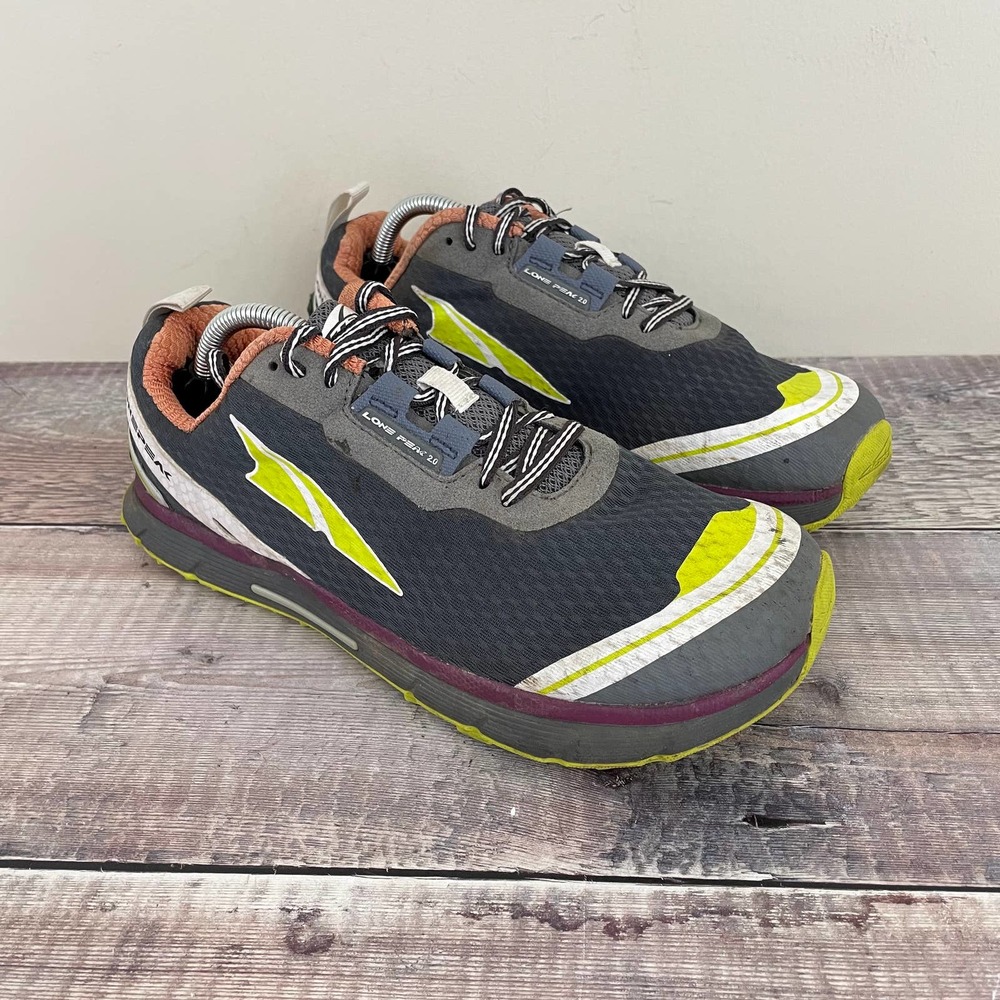 Altra Lone Peak 2.0 Women's Size 8 Trail Running Sneaker Gray Lime Purple Hiking